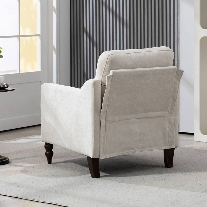 Chenille Accent Armchair, Upholstered Lounge Chair with USB Port, Single Sofa Chair with Wooden Legs & Side Storage