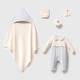 preview thumbnail 1 of 0, Newborn Baby Boy Homecoming Outfit - Knitwear with Linen Details - 5 Pcs Cream and Baby Blue