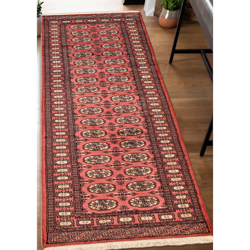 ECARPETGALLERY Hand-knotted Peshawar Bokhara Coral Wool Rug - 2'6 x 9'11