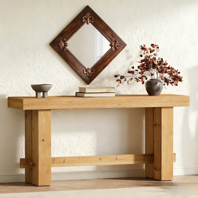Solid Wood Console Table 63” Long Entryway Table for Living Room - Large