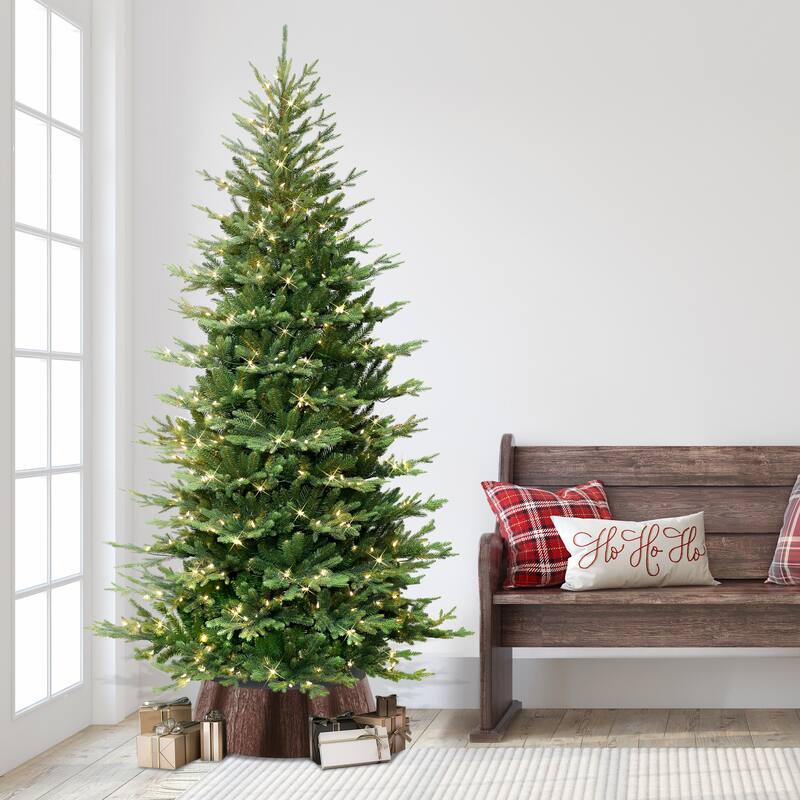 Puleo International 7.5' Pre-Lit Slim Chatham Spruce Artificial Christmas Tree with Matching Skirt