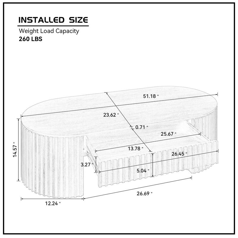 Rossetta Mid-Century Modern Handcrafted Wood Oval Coffee Table with Hidden Drawer, No Assembly