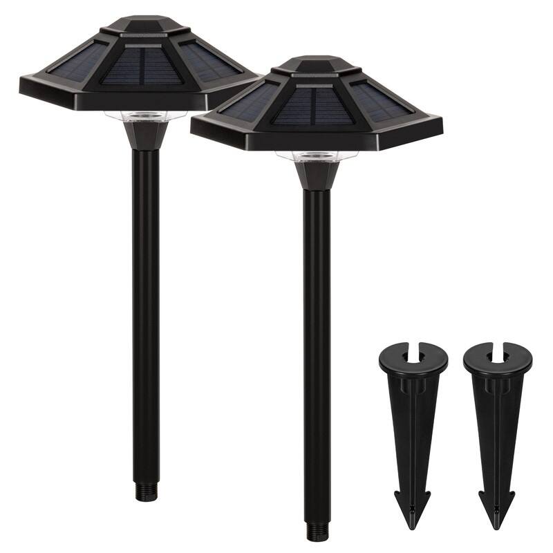 FKHouse Black Solar LED Warm White Waterproof Path Light 2-Pack