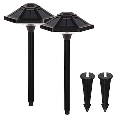FKHouse Black Solar LED Warm White Waterproof Path Light 2-Pack