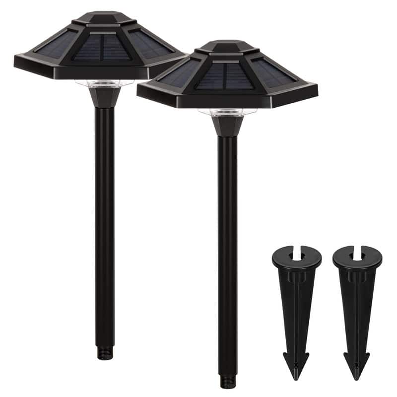 FKHouse Black Solar LED Warm White Waterproof Path Light 2-Pack