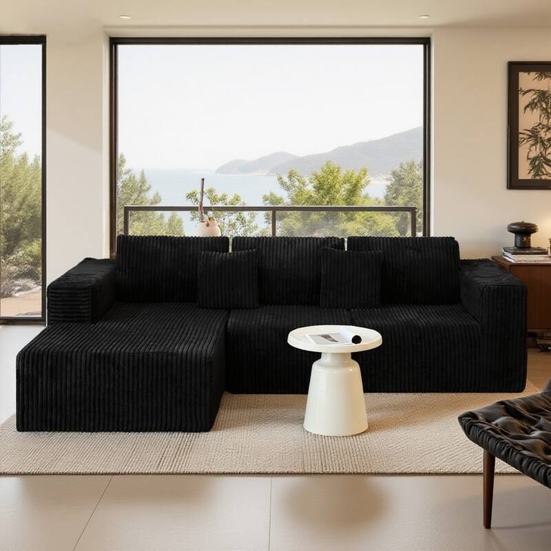 112.99" Modern L-shaped Modular Upholstered Sofa with Comfort Chaise - Black