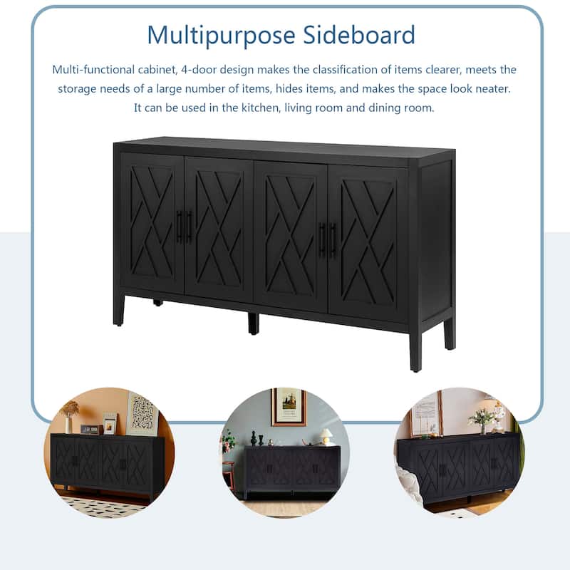 Roomfitters 4 Door Wooden Twill Sideboard American Country Vintage Old Living Room Dining Room Hallway Entryway Cabinet