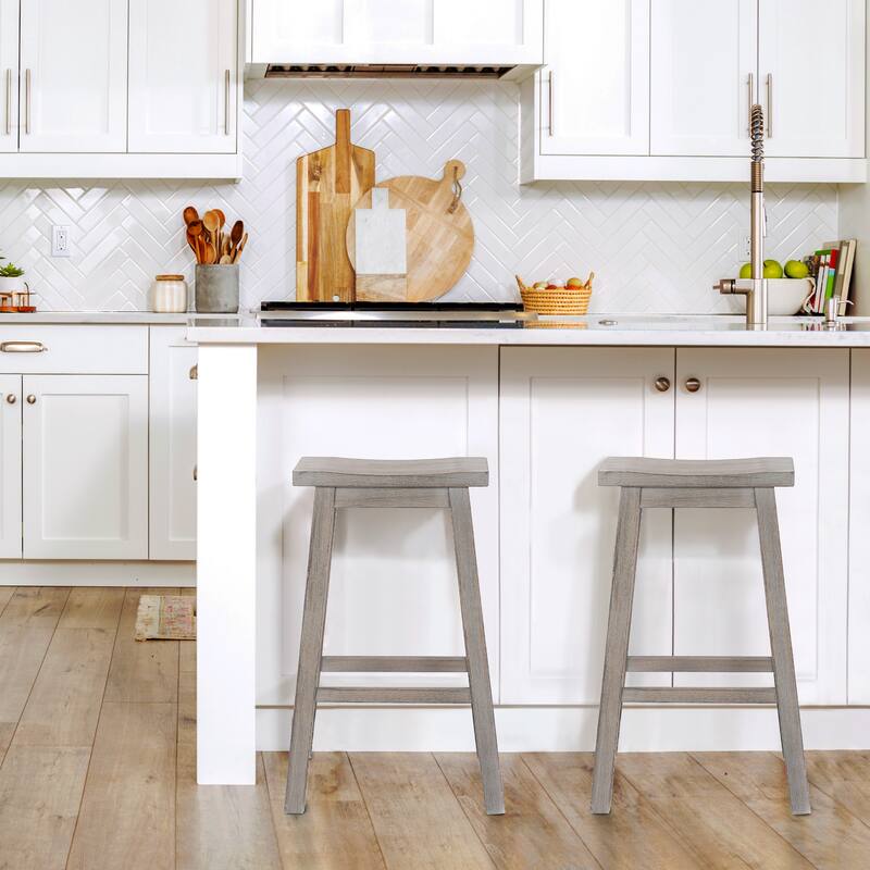 Tylor 29" Saddle Seat Solid Wood Bar Stools (Set of 2)