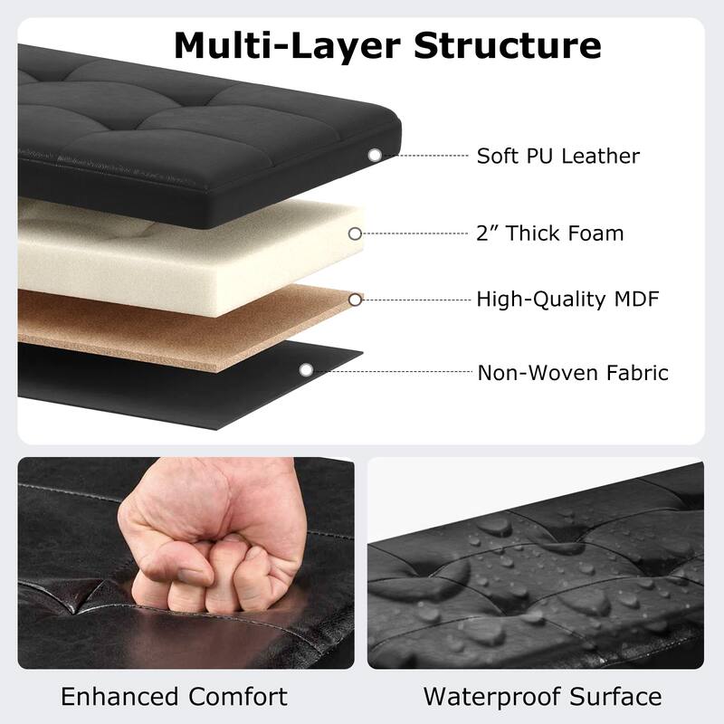 43 Inch PU Leather Storage Ottoman Bench with 38 Gallon Capacity Removable Divider and Foam Cushion for Living Room Entryway