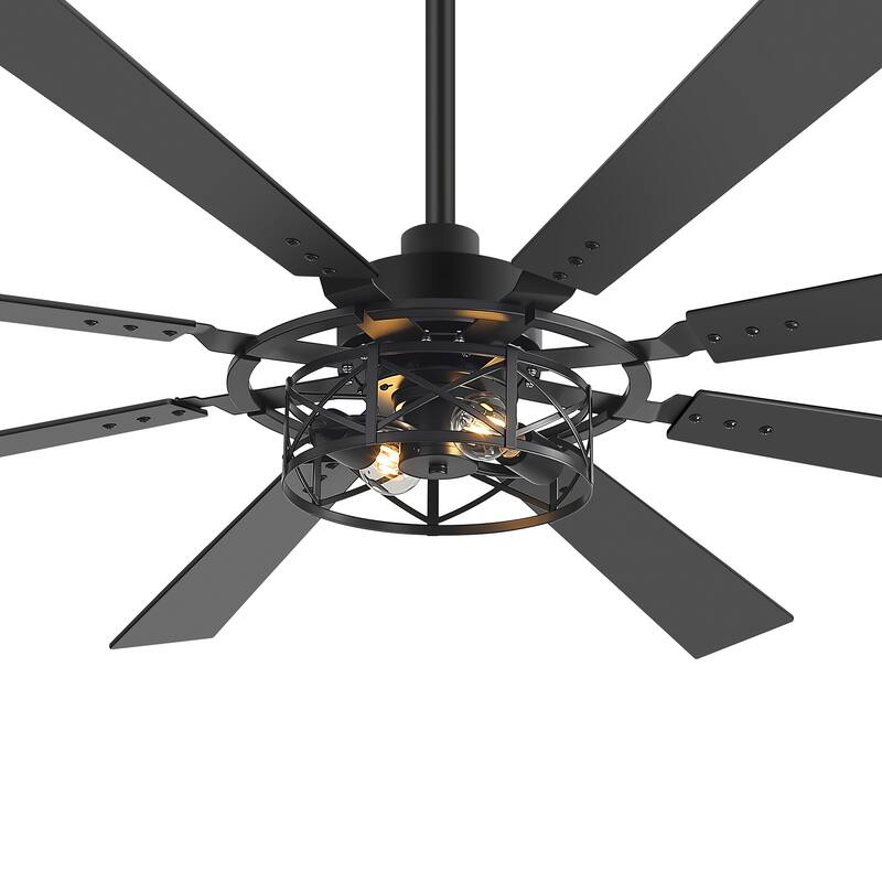 52"/65" Industrial Reversible Wood 5/8-Blade Cage Ceiling Fan with Light Kit and Remote