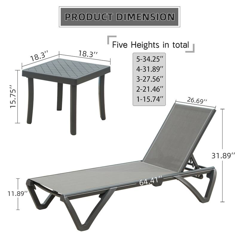 GDFStudio - Adrian Outdoor Aluminum Lounge Chair Set with Adjustable Backrest and Side Table