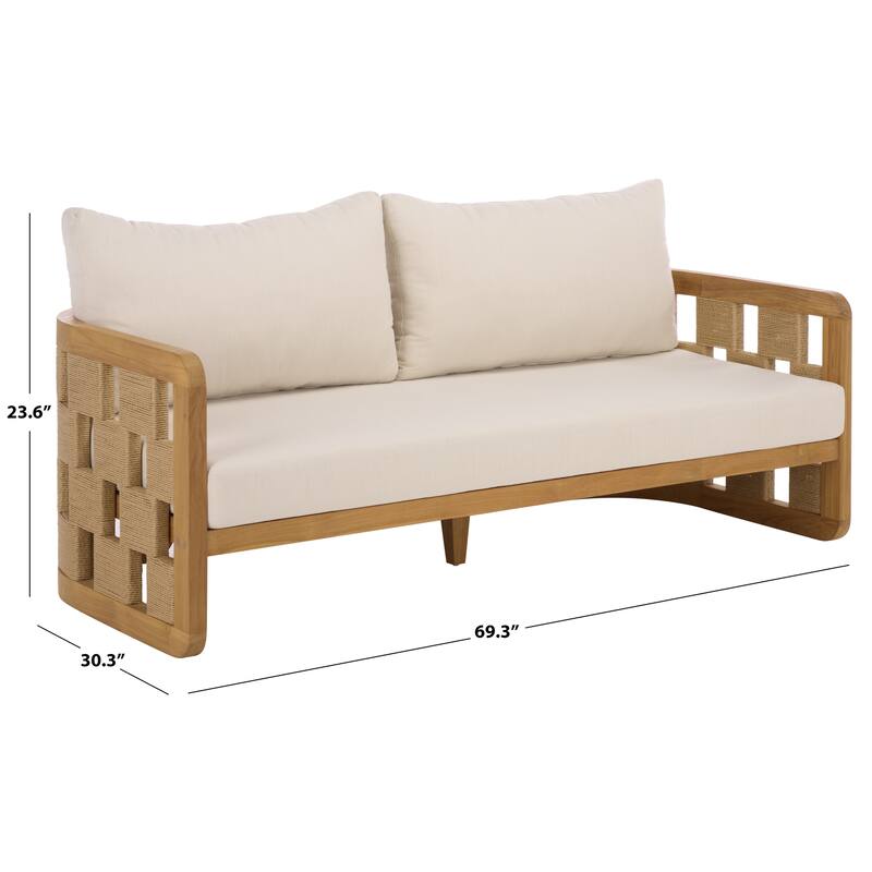 SAFAVIEH Couture Skipper Teak Patio Sofa - 69"W x 30"D x 24"H