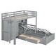preview thumbnail 18 of 28, Twin Over Twin L-Shaped Bunk Bed with Wardrobe and Bottom Lift Up Hydraulic Bed, Kids Bunk Bedframe w/ Storage Drawers & Shelves