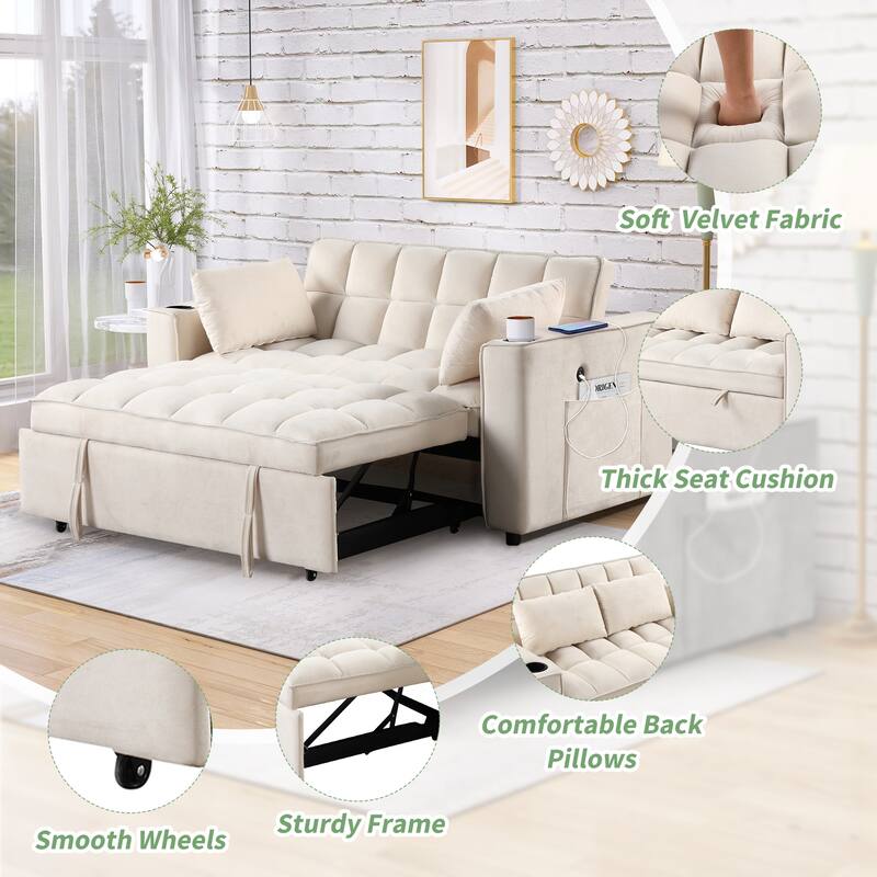 Roomfitters 58" 4-1 Multi-functional Sofa Bed with Cup Holder and USB Port for Living Room or Apartments