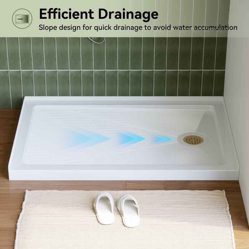 HOROW 48 x 32 Inch Alcove Shower Pan Base in White with Left Drain