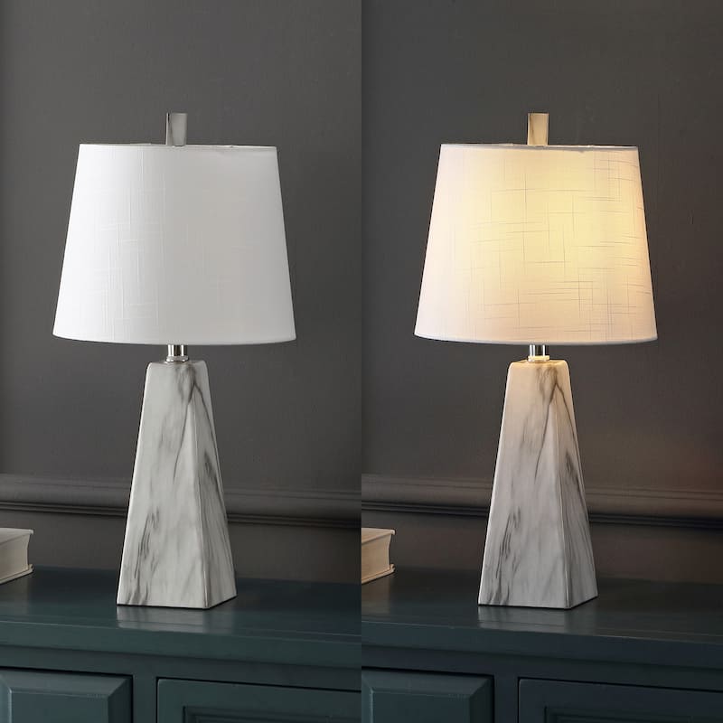 Stewart 20.5" Contemporary Resin LED Table Lamp, White Marble Finish (Set of 2), by JONATHAN Y