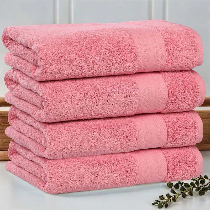 Superior Aria Turkish Cotton Heavyweight Bath Towel Set of 4 - Coral Pink
