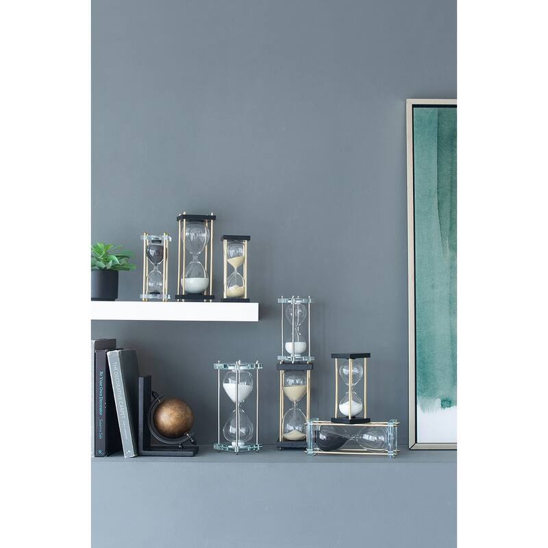 3x3x7" Spellman 15-minute Hourglass, framed with an Metal stand, Tan