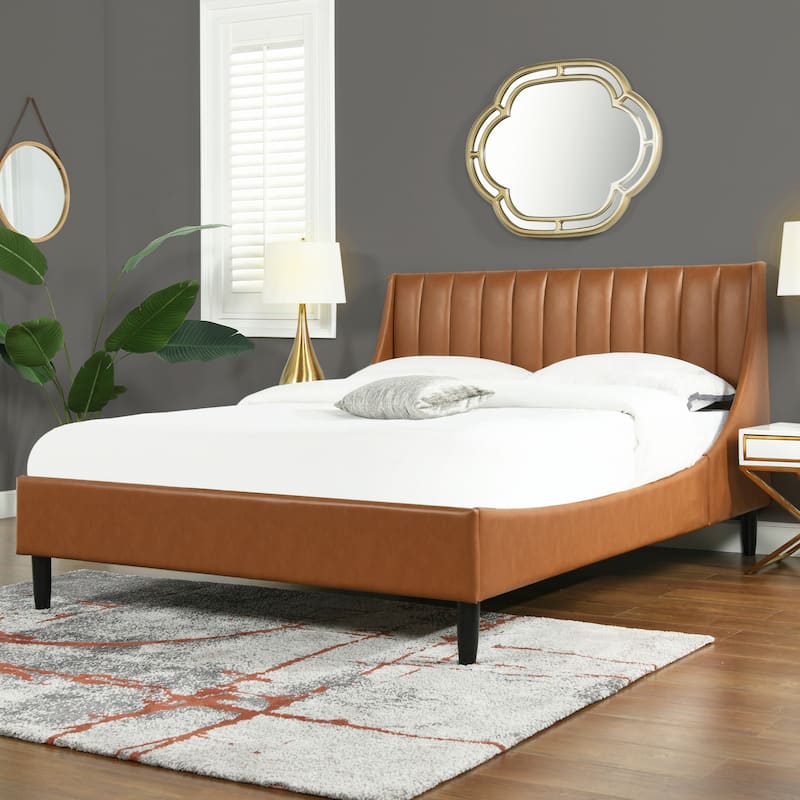 Willow Faux Leather Channel Tufted Platform Bed Set