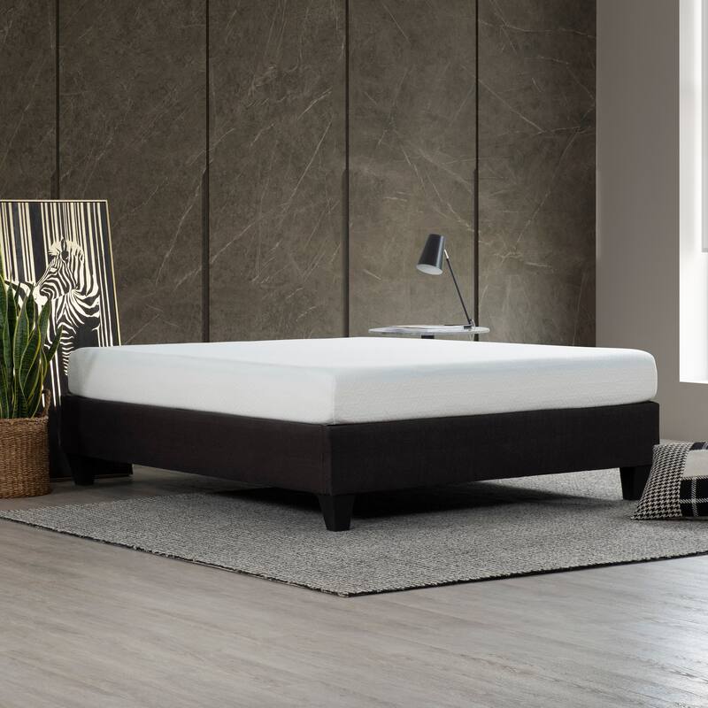 Modern Bedroom Upholstered Twin XL-Size Platform Bed Base, Wooden Mattress Foundation Bed Frame, Dark Grey
