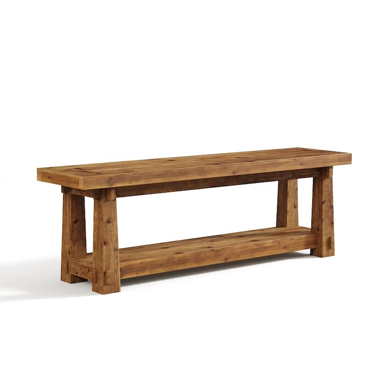 55" Solid Wood Entryway Bench with Shoe Storage, Charred Wood Grain