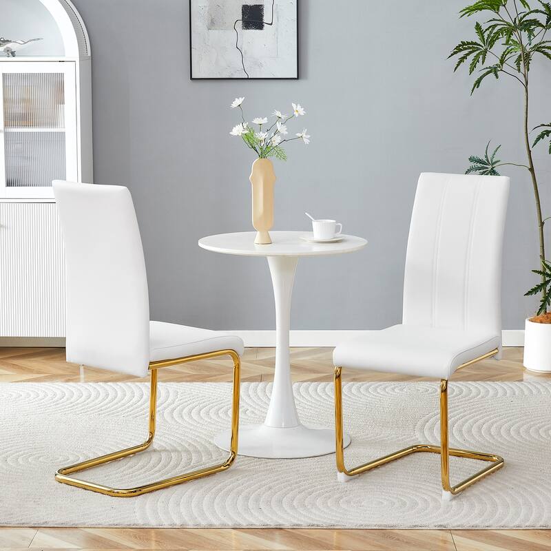 2-Pack White PU Upholstered Dining Chairs - Gold,White