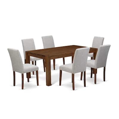 7-Piece Dining Set - Rectangular Table & 6 Parsons Chairs - Antique Walnut Finish - 72