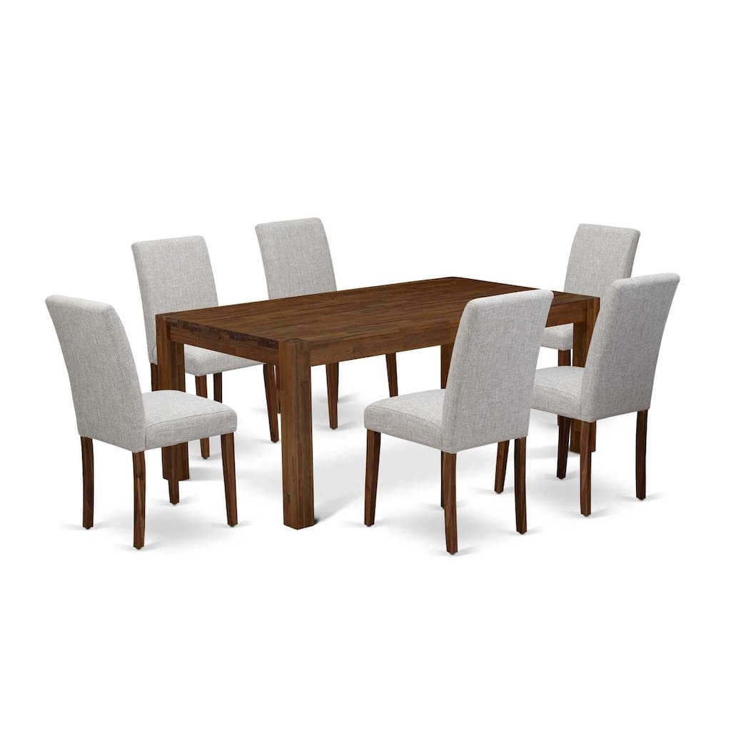 7-Piece Dining Set - Rectangular Table & 6 Parsons Chairs - Antique Walnut Finish - 72