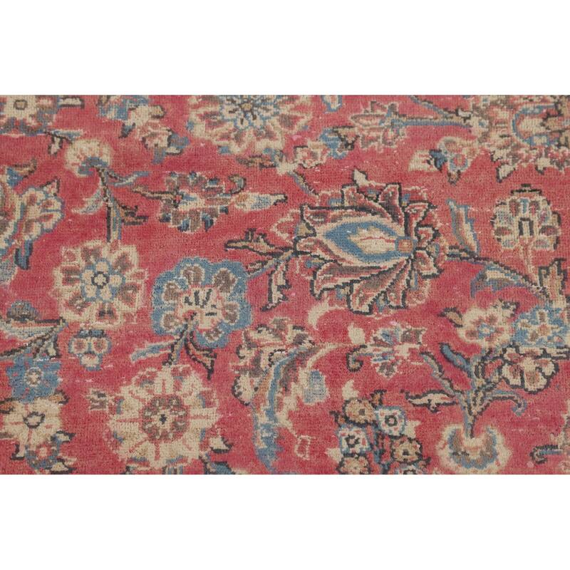 Traditional Pink Kashan Persian Vintage Rug Hand-Knotted Wool Carpet - 9'0"x 11'9"