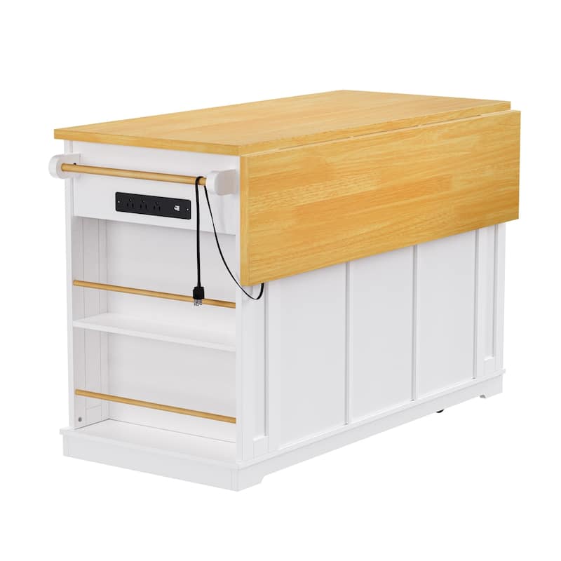 53″ Kitchen Island Cart with Power Outlet and Two Bar Stools