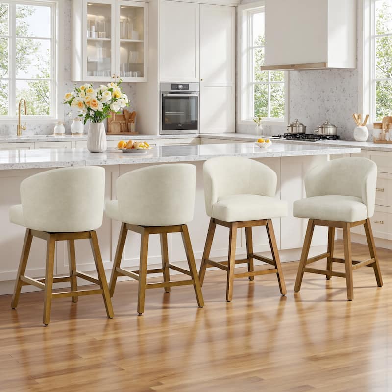 26 Inch Upholstered Swivel Counter Height Bar Stools with Back and Solid Wood Frame - 37.8"H x 20.9"W x 21.3"D