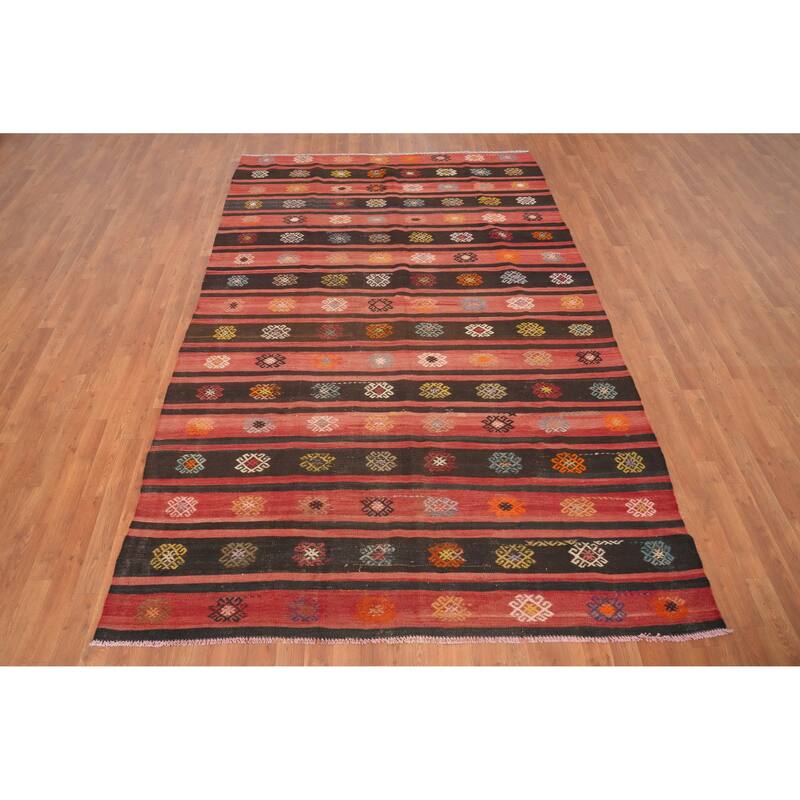 Hand Woven Oriental 100% Wool Carpet Southwestern Tribal Multi-Colored Kilim Area Rug - 9' 10'' X 6' 4''