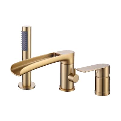 Deck Mounted Tub Faucet With Handheld Shower Watterfall Tub Filler Modern Bahroom Roman Bathtub Faucet With Sprayer And Valve