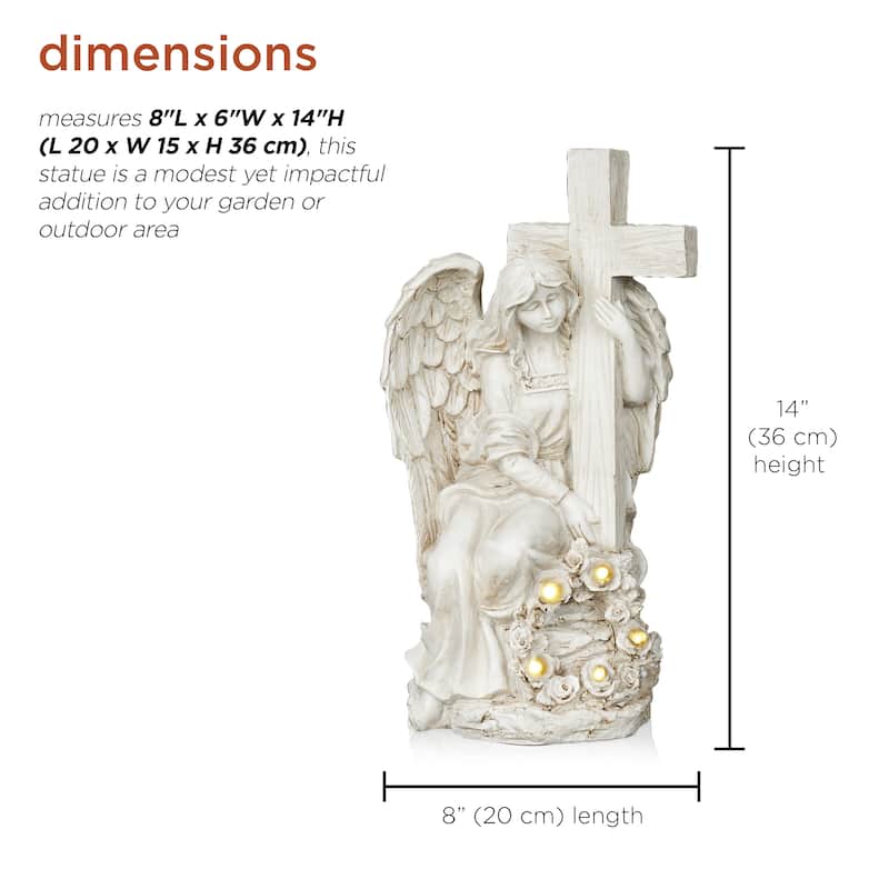 Solar Angel Holding Cross Statue with LED Lights