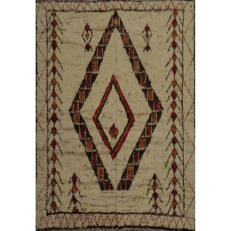 Hand Knotted Oriental 100% Wool Carpet Modern Tribal Beige & Ivories Moroccan Area Rug - 9' 6'' X 8' 3''