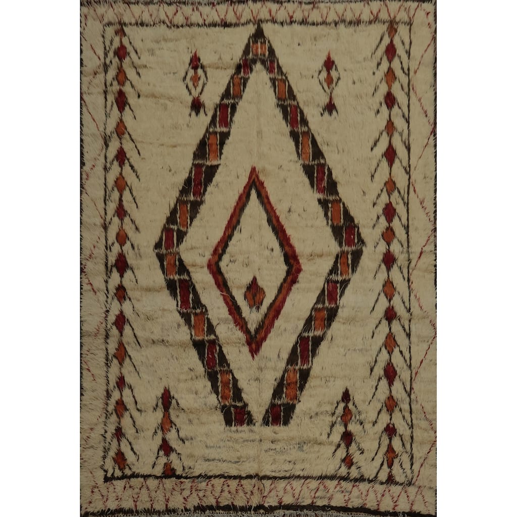 Hand Knotted Oriental 100% Wool Carpet Modern Tribal Beige & Ivories Moroccan Area Rug - 9' 6'' X 8' 3''