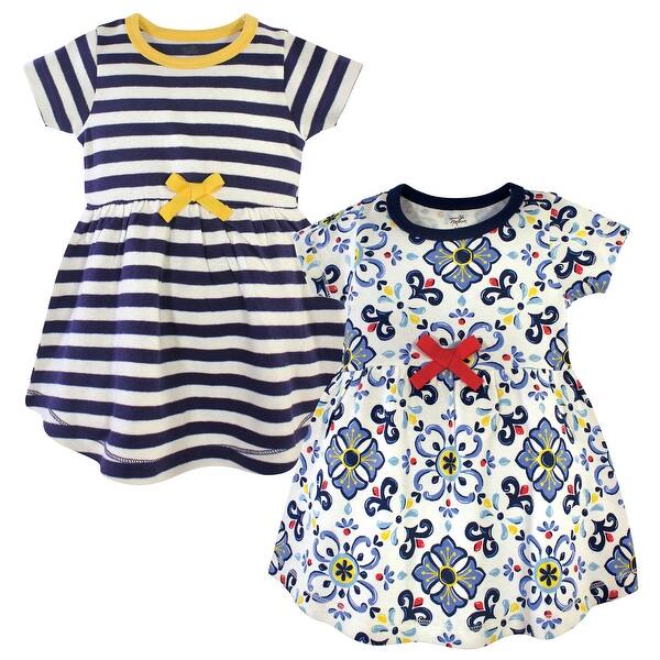 slide 1 of 1, Touched by Nature Baby and Baby Girl Organic Cotton Short-Sleeve Dresses 2pk, Pottery Tile 12-18 Months - Baby Toddler Pottery Tile Short Sleeve