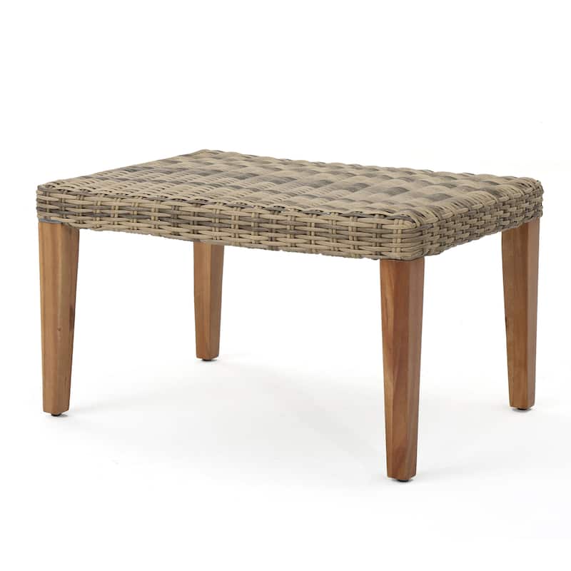 Hampton Outdoor Transitional Wicker and Acacia Wood Ottoman by Christopher Knight Home - Gray+ Natural Brown