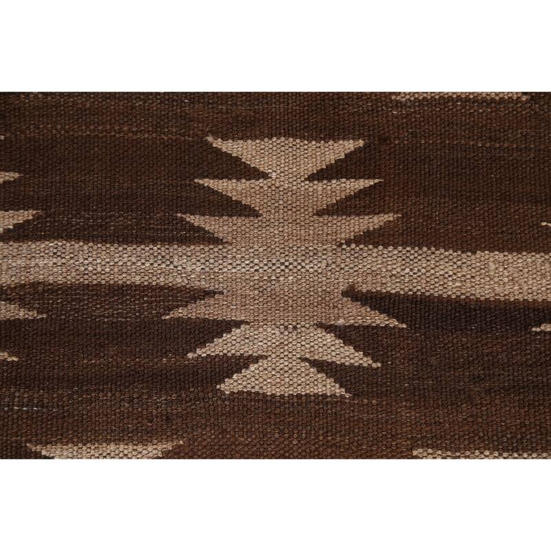 Natural Dye Brown Kilim Oriental Area Rug Wool Hand-woven Foyer Carpet - 5'3" x 6'8"