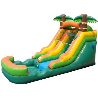 Pogo Bounce House Crossover Kids Inflatable Water Slide, Tropical with Blower, 12 ft