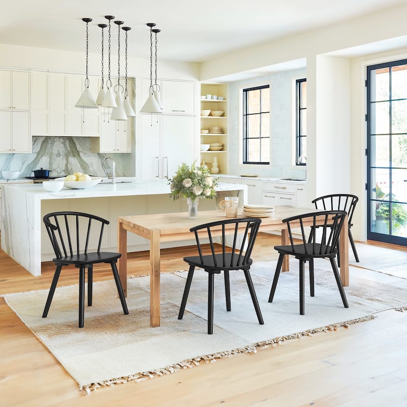 Set of 2/4/6 Wooden Dining Chairs with Spindle Backrest for Kitchen Island - Black - Set of 3