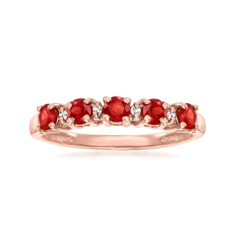18K Rose Gold Over Sterling Silver Red Garnet, Diamond Ring