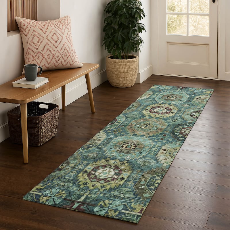 Premium Washable Super Soft Traditional Global Mayfield Rug - Teal - 2'3" x 7'6"