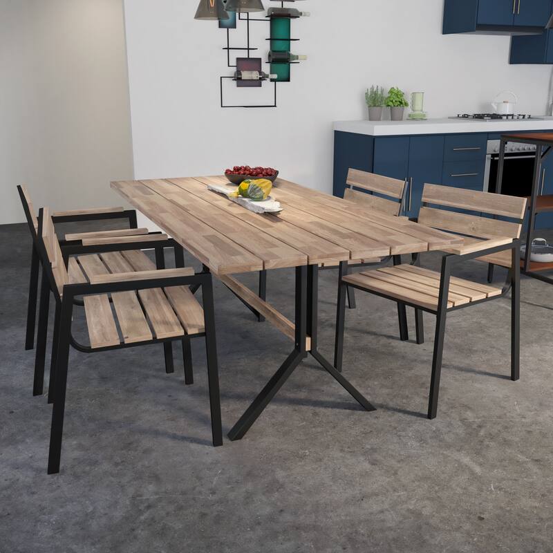 SEI Furniture Contemporary All-Weather Natural Wood Dining Set (Set of 5)