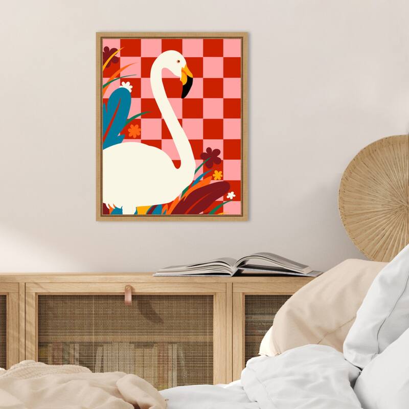 Checkers a the Great Egret by Uma Gokhale Framed Canvas Wall Art