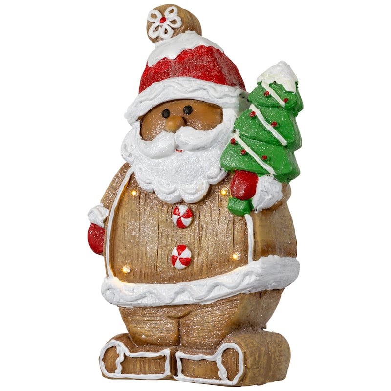 16" Lighted Gingerbread Santa with Christmas Tree Tabletop Decor