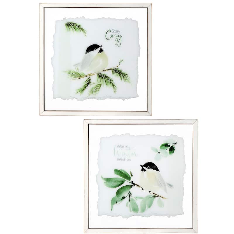 15"X15"Framed Winter Bird Prints 2/Ast - 15" x 15"