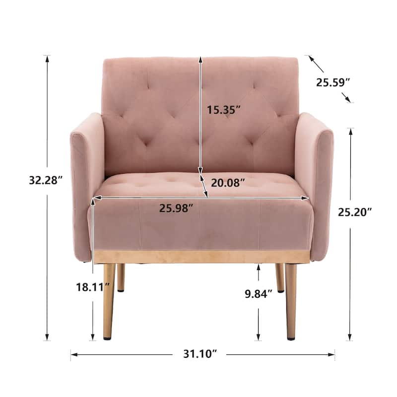 Velvet Upholstered Tufted Accent Chair With Golden feet