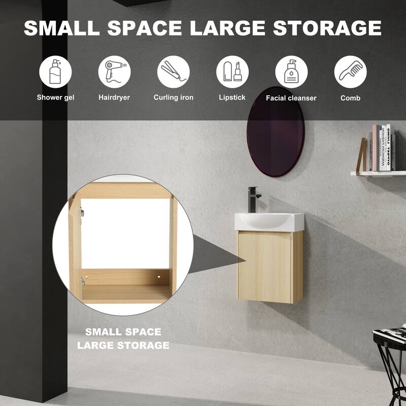 ARTCHIRLY 16/20/24/30/36 Inch Bathroom Vanity With Sink, Floating Bathroom Vanity With Soft Close Door