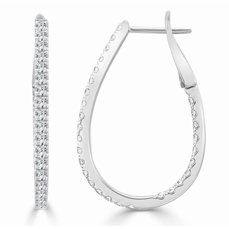 Joelle Collection Inside Out Diamond Pear Hoop Earrings 0.90 CT TDW 1.25" Inches Medium 14K Gold - White